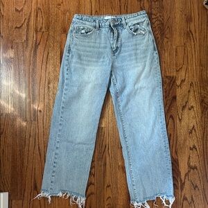 Raw-hem straight legged light washed jean